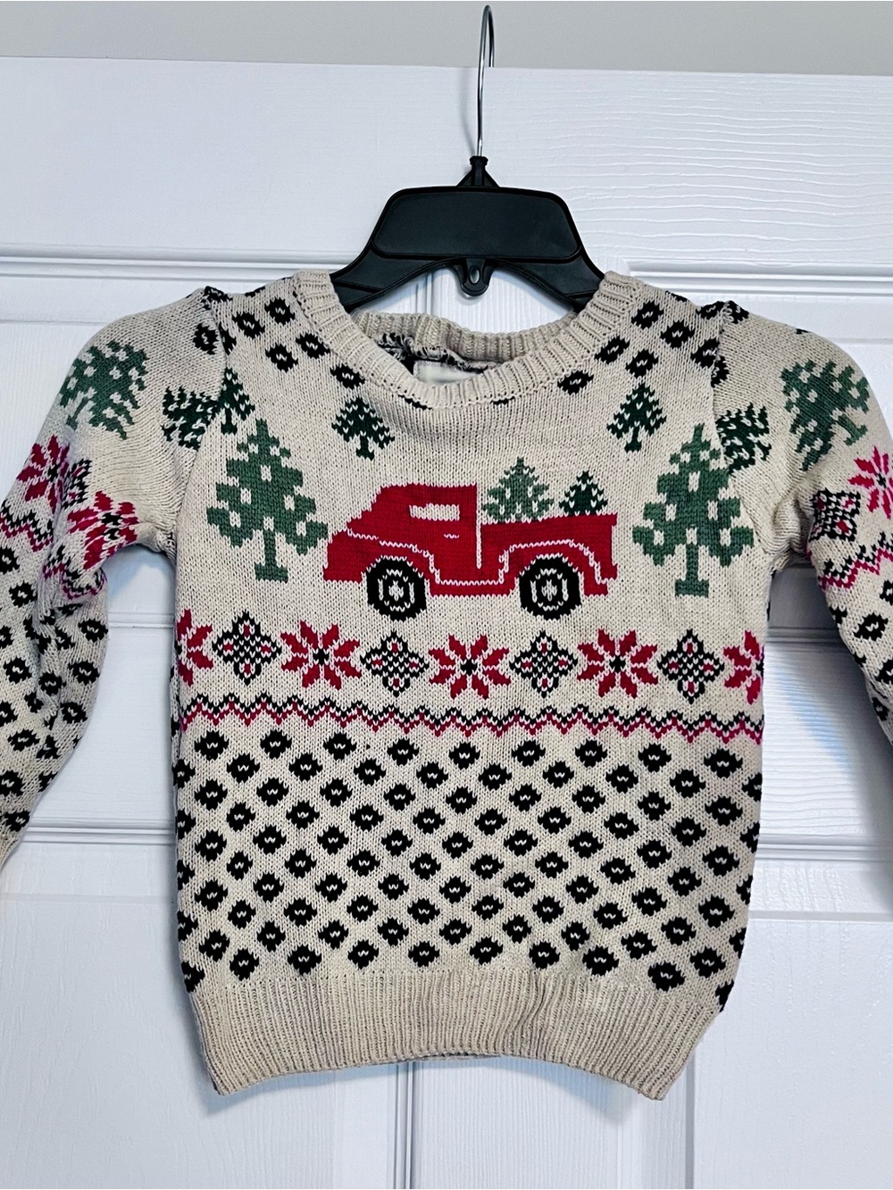 Children's Cream Holiday Truck Knit Sweater with Red Truck